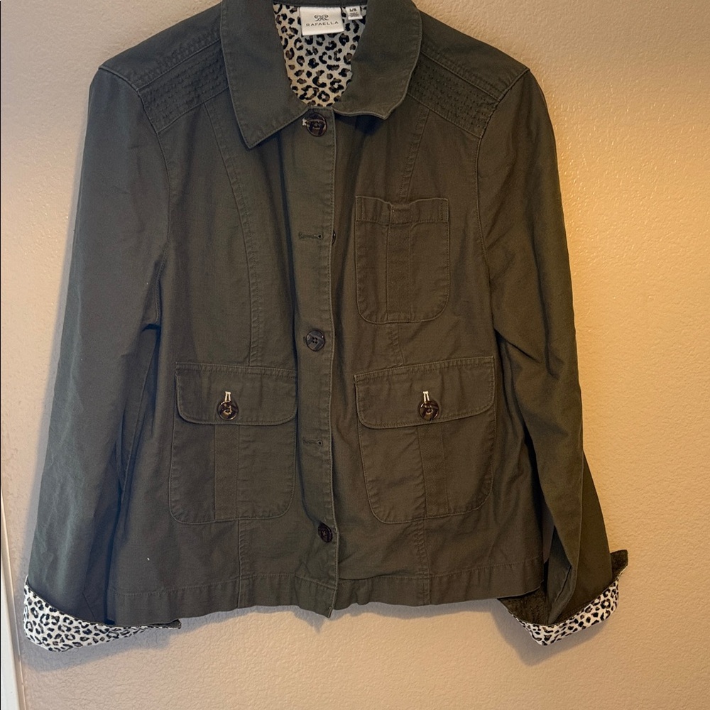 Chico's Khaki Utility Jacket with Patterned Lining